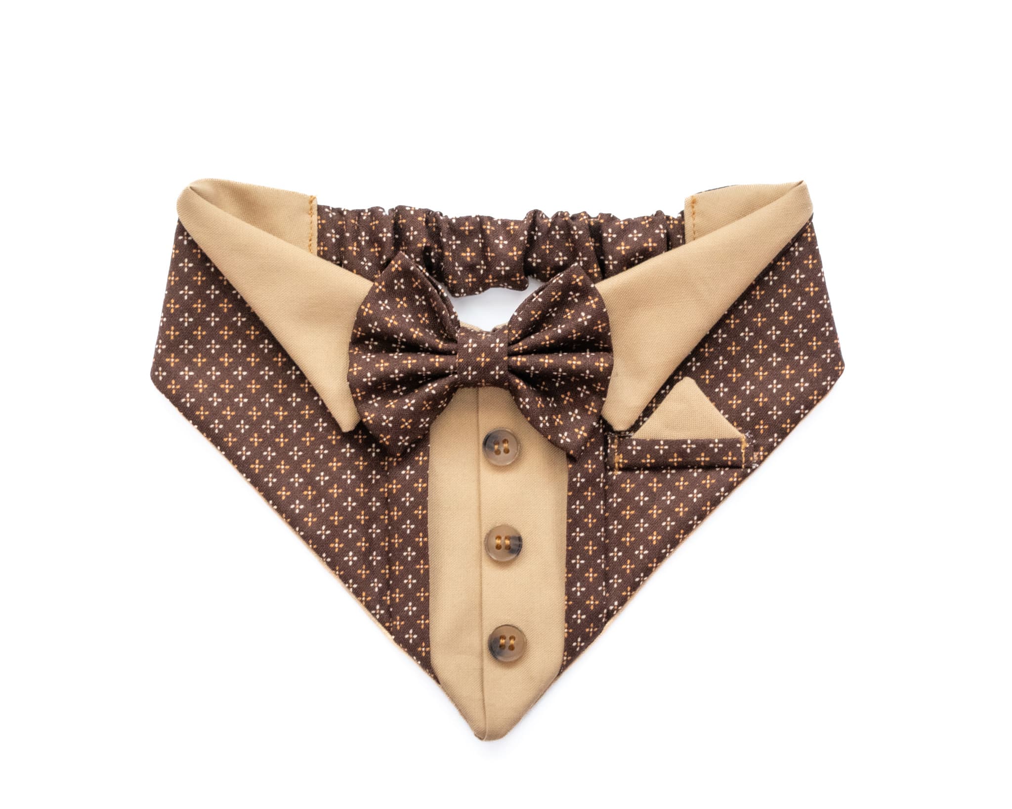 Walnut Toffee Tux — handmade dog bandana